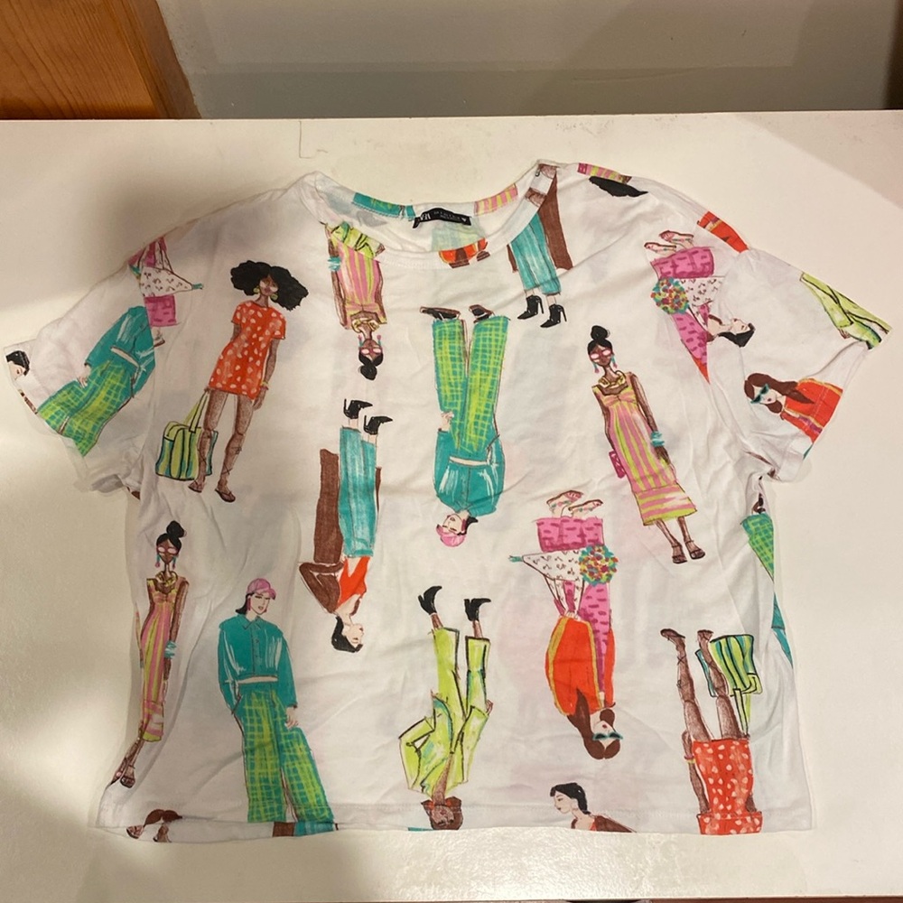 White Blouse with Colorful Print — Used Condition